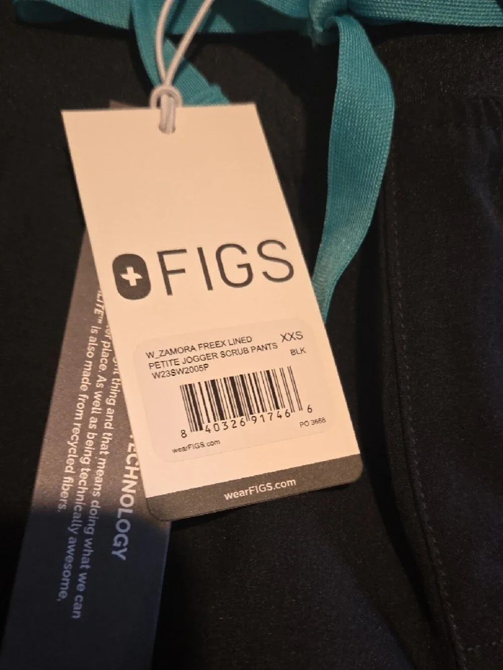 FIGS Black Jogger Pants with Teal Drawstring